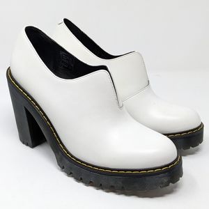 Dr. Martens Cordelia White Leather Chunky Heeled Ankle Boots Women's Size 9